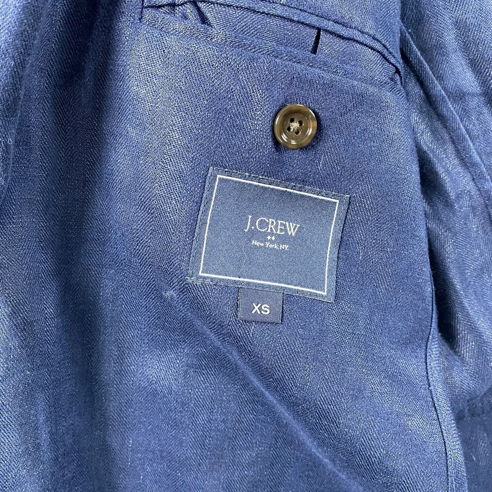 J Crew‎ Linen Unstructured Blazer Men's XS Blue Summer Wedding 19x31 Suit Jacket